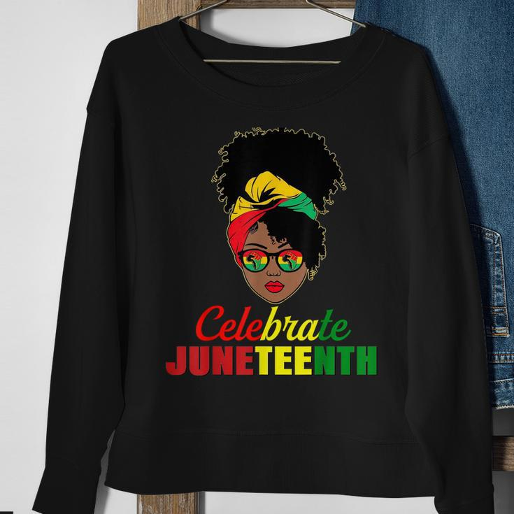 Celebrate Juneteenth Messy Bun Black Women Melanin Pride Sweatshirt Gifts for Old Women