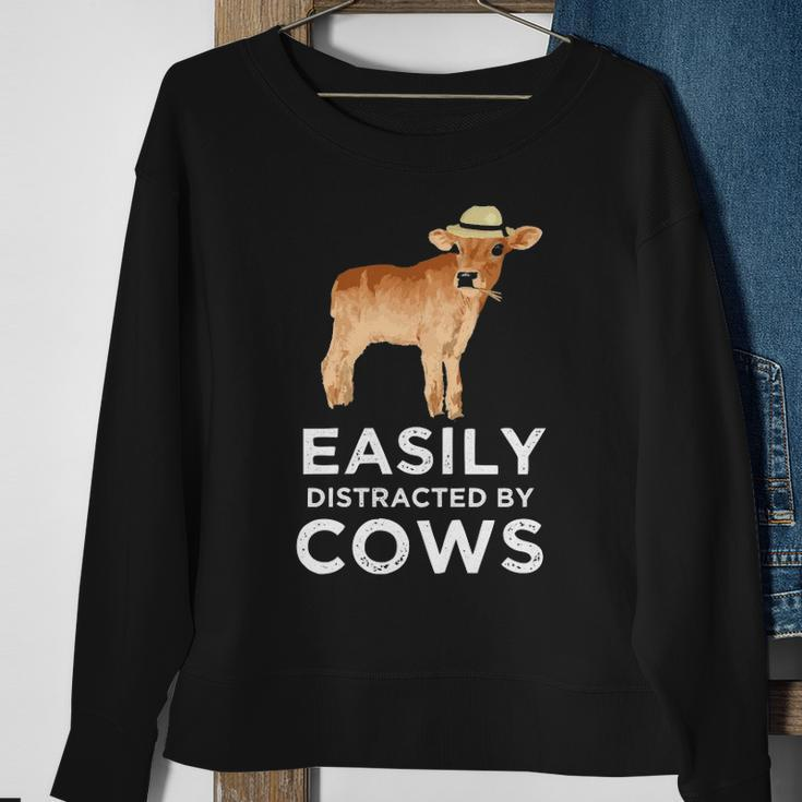 Cow Gifts For Women & Girls Cute Easily Distracted By Cows Sweatshirt Gifts for Old Women