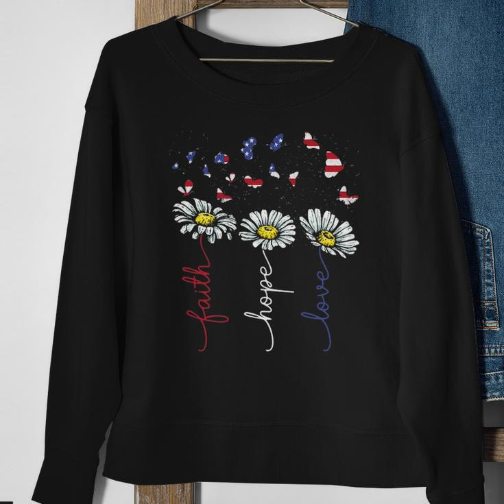 Faith Hope Love 4Th July Daisy Flowers Butterflies Us Flag Sweatshirt Gifts for Old Women