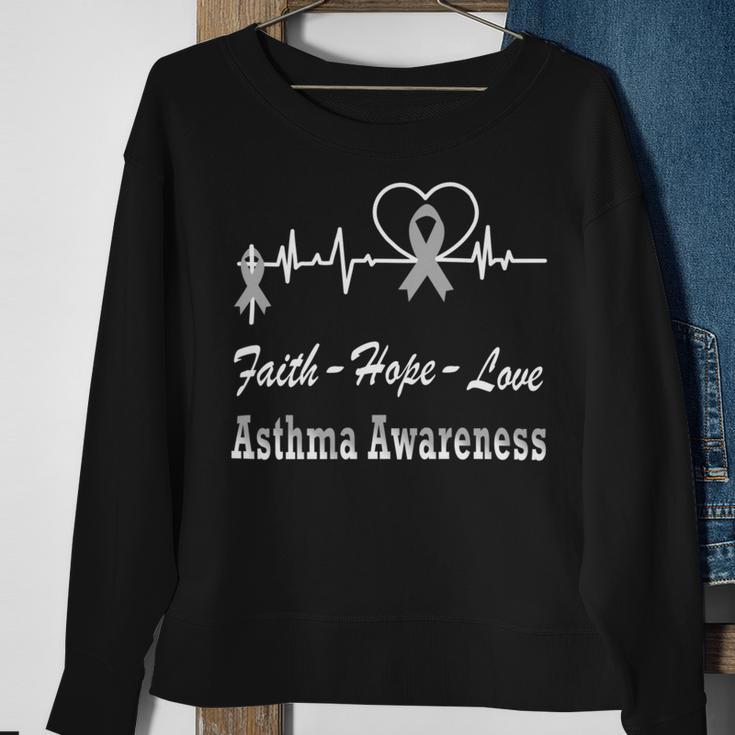 Faith Hope Love Asthma Awareness Heartbeat Christian Cross Grey Ribbon Asthma Asthma Awareness Sweatshirt Gifts for Old Women