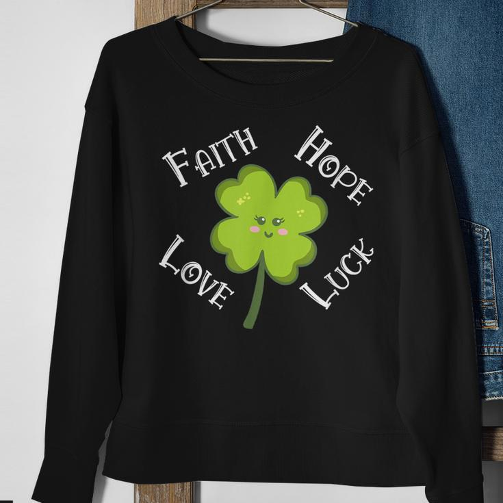 Faith Hope Love Luck 4 Leaf Clover Shamrock Sweatshirt Gifts for Old Women
