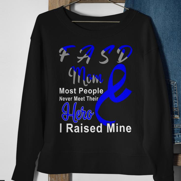 Fasd Mom Most People Never Meet Their Hero I Raised Mine Blue And Grey Ribbon Fetal Alcohol Spectrum Disorder Fetal Alcohol Spectrum Disorder Awareness Sweatshirt Gifts for Old Women