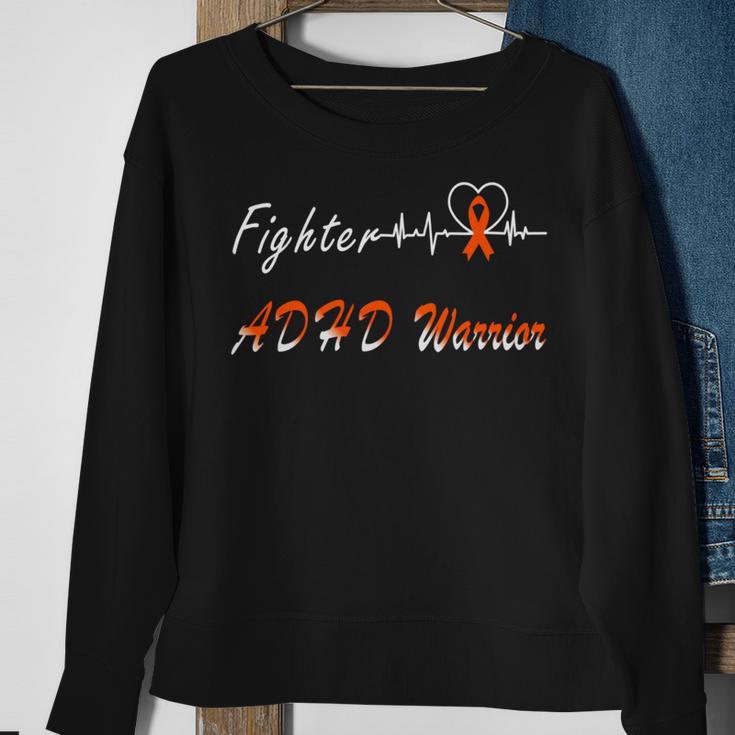 Fighter Adhd Warrior Heartbeat Orange Ribbon Attention Deficit Hyperactivity Disorder Adhd Awareness Sweatshirt Gifts for Old Women