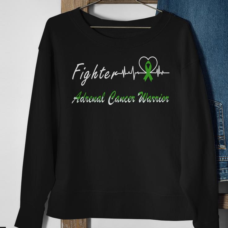 Fighter Adrenal Cancer Warrior Heartbeat Green Ribbon Adrenal Cancer Adrenal Cancer Awareness Sweatshirt Gifts for Old Women