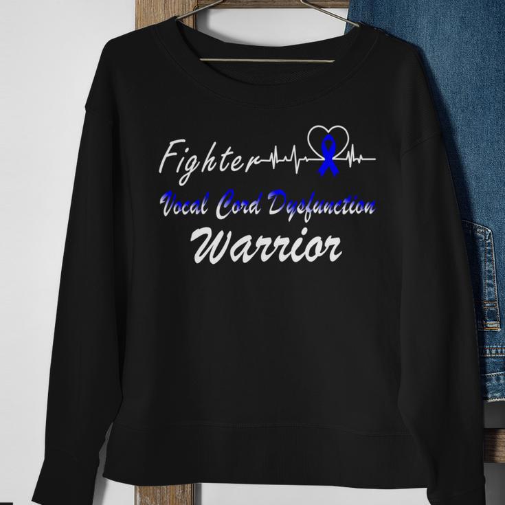 Fighter Vocal Cord Dysfunction Warrior Heartbeat Blue Ribbon Vcd Vocal Cord Dysfunction Awareness Sweatshirt Gifts for Old Women