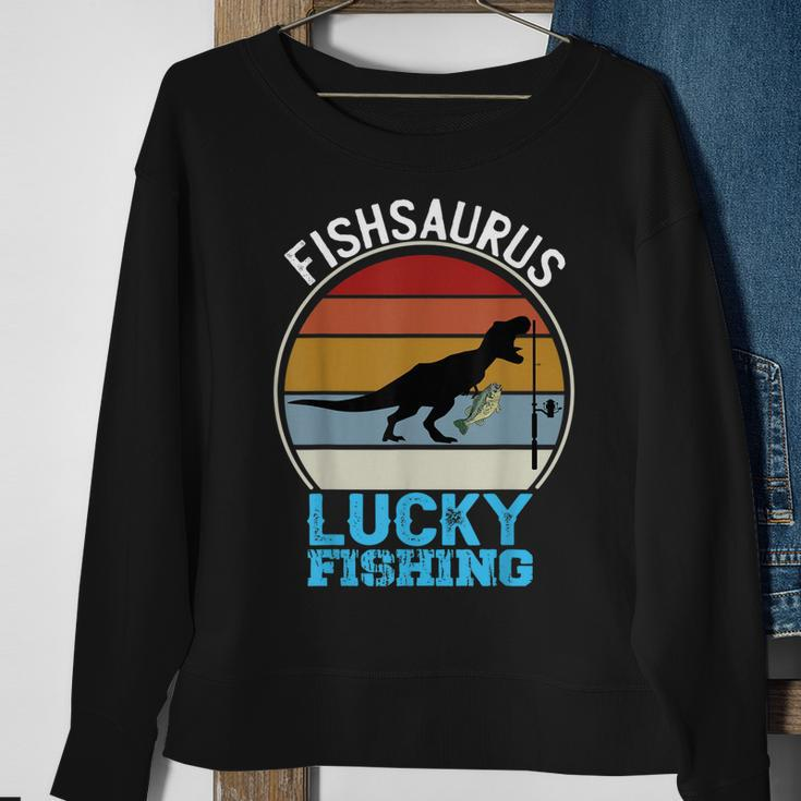 FishsaurusRex Dinosaur Bass Luck Fishing Tournament Sweatshirt Gifts for Old Women