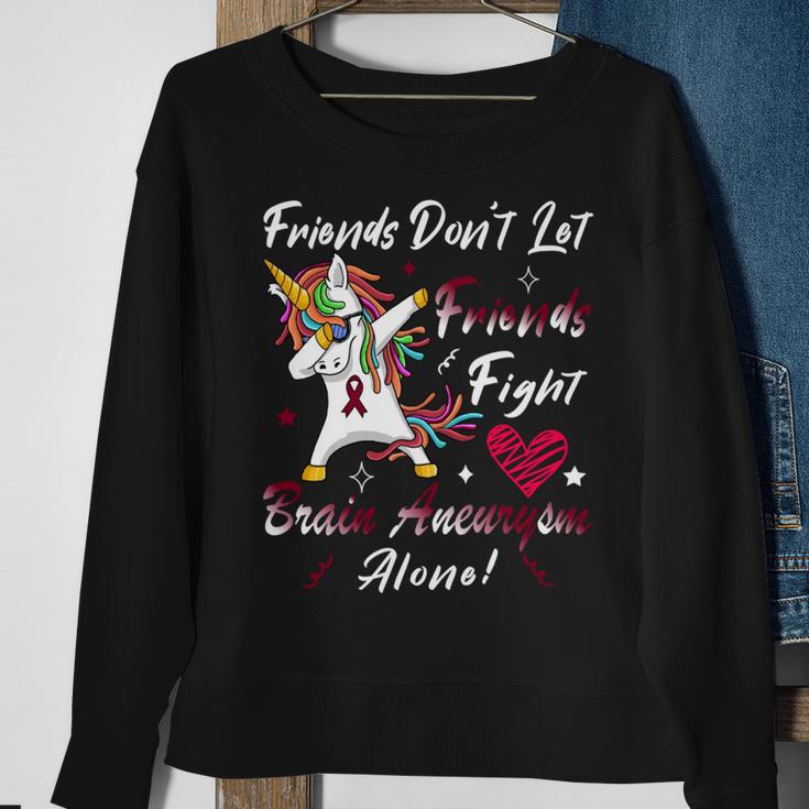 Friends Dont Let Friends Fight Brain Aneurysm Alone Unicorn Burgundy Ribbon Brain Aneurysm Bpd Brain Aneurysm V2 Sweatshirt Gifts for Old Women