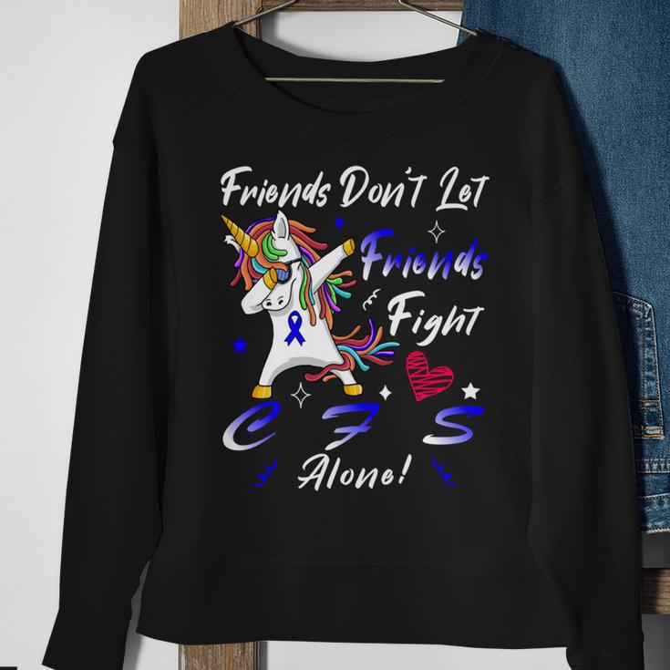 Friends Dont Let Friends Fight Chronic Fatigue Syndrome Cfs Alone Unicorn Blue Ribbon Chronic Fatigue Syndrome Support Cfs Awareness Sweatshirt Gifts for Old Women