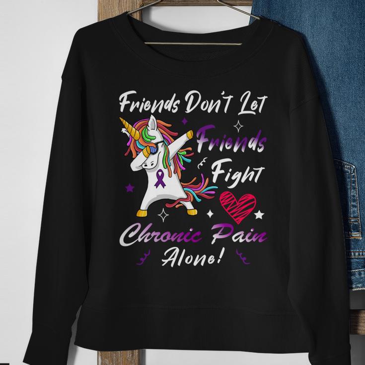 Friends Dont Let Friends Fight Chronic Pain Alone Unicorn Purple Ribbon Chronic Pain Support Chronic Pain Awareness Sweatshirt Gifts for Old Women