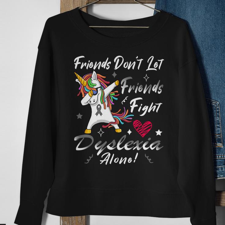 Friends Dont Let Friends Fight Dyslexia Alone Unicorn Grey Ribbon Dyslexia Dyslexia Awareness Sweatshirt Gifts for Old Women