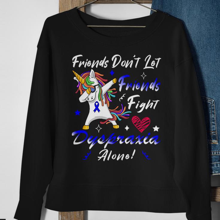 Friends Dont Let Friends Fight Dyspraxia Alone Blue Ribbon Unicorn Dyspraxia Dyspraxia Awareness Sweatshirt Gifts for Old Women