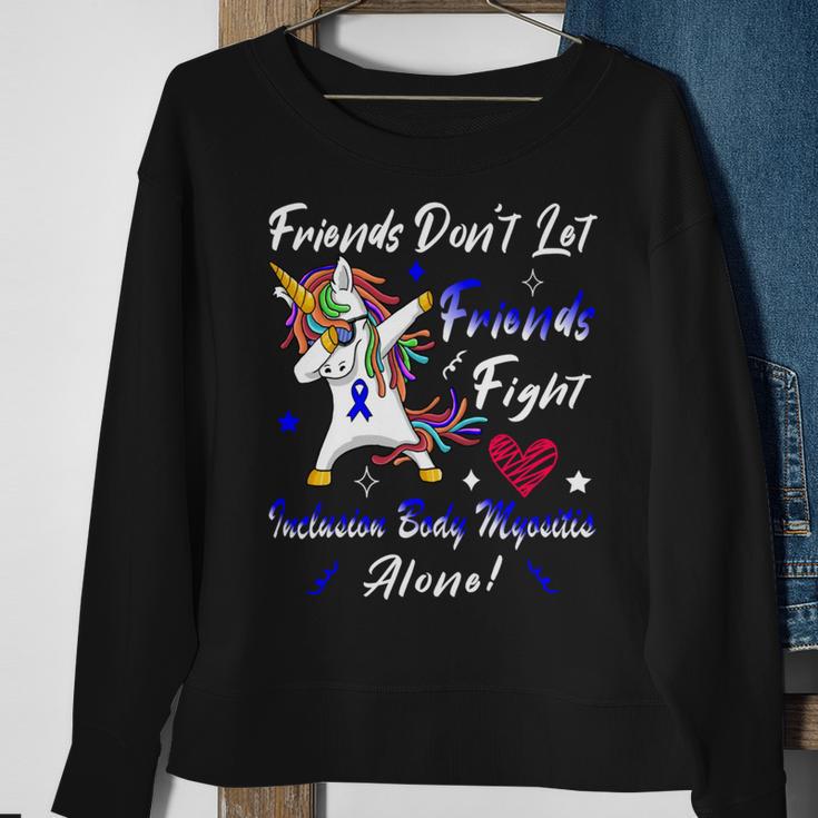 Friends Dont Let Friends Fight Ibm Alone Unicorn Blue Ribbon Inclusion Body Myositis Inclusion Body Myositis Awareness Sweatshirt Gifts for Old Women