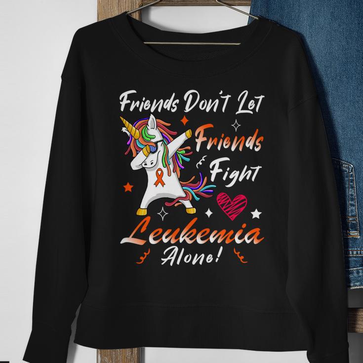 Friends Dont Let Friends Fight Leukemia Alone Unicorn Orange Ribbon Leukemia Leukemia Awareness Sweatshirt Gifts for Old Women