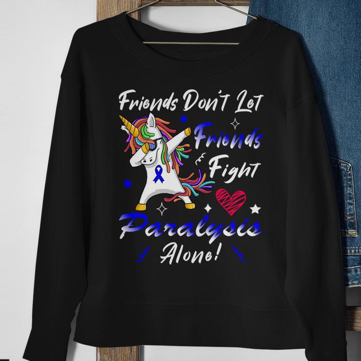 Friends Dont Let Friends Fight Paralysis Alone Unicorn Blue Ribbon Paralysis Paralysis Awareness Sweatshirt Gifts for Old Women