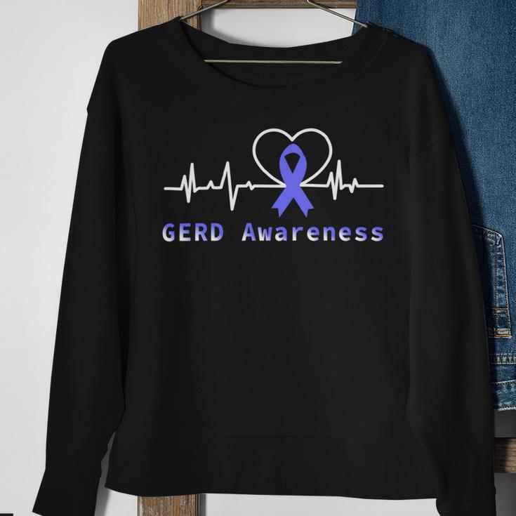 Gerd Awareness Heartbeat Periwinkle Blue Ribbon Gastroesophageal Reflux Disease Gerd Awareness Sweatshirt Gifts for Old Women