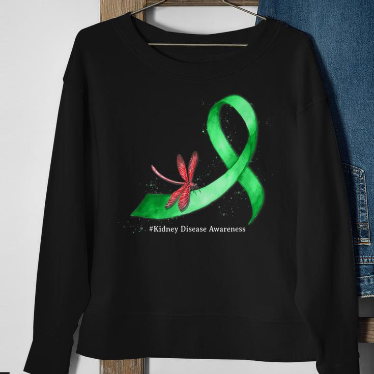 Hippie Dragonfly Green Ribbon Kidney Disease Awareness Sweatshirt Gifts for Old Women