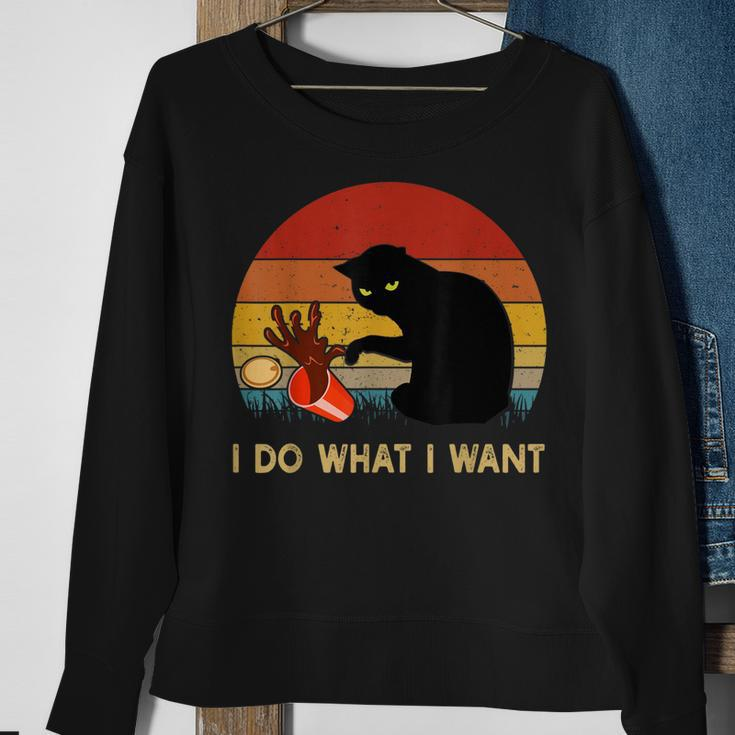 I Do What I Want Funny Black Cat Gifts For Women Men Vintage Sweatshirt Gifts for Old Women