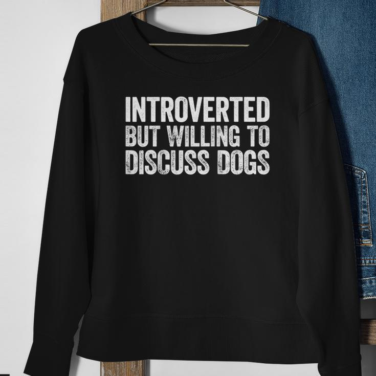 Introverted But Willing To Discuss Dogs Introvert Raglan Baseball Tee Sweatshirt Gifts for Old Women