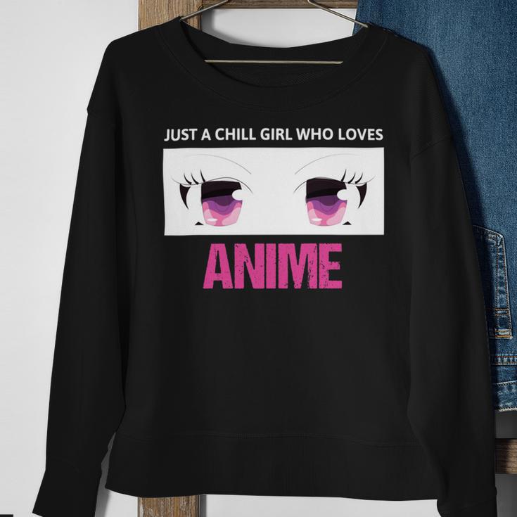 Just A Girl Who Loves Anime Chill Anime Girl Sweatshirt Gifts for Old Women