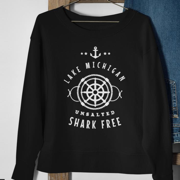 Lake Michigan Unsalted Shark Free Great Lakes Fishing Boat Sweatshirt Gifts for Old Women