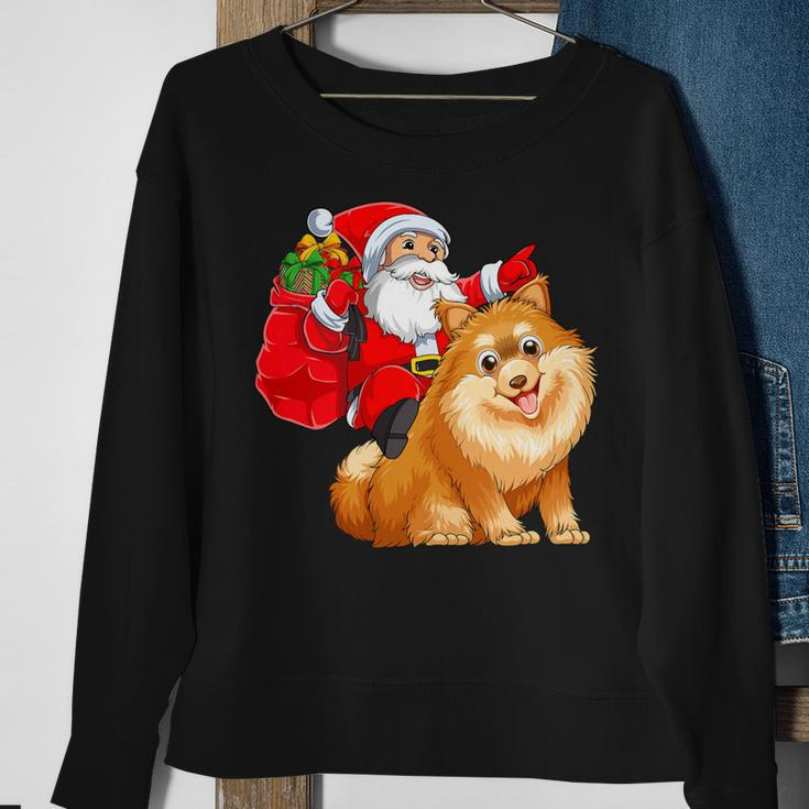 Matching Family Funny Santa Riding Pomeranian Dog Christmas T-Shirt Sweatshirt Gifts for Old Women
