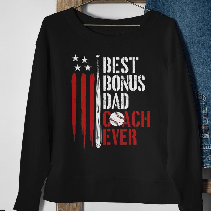 Mens Best Bonus Dad Coach Ever Proud Baseball Daddy American Flag Sweatshirt Gifts for Old Women