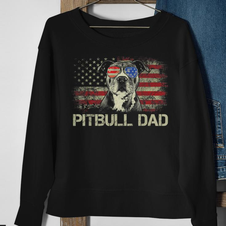 Mens Best Pitbull Dad Ever Patriotic American Flag 4Th Of July V2V3 Sweatshirt Gifts for Old Women