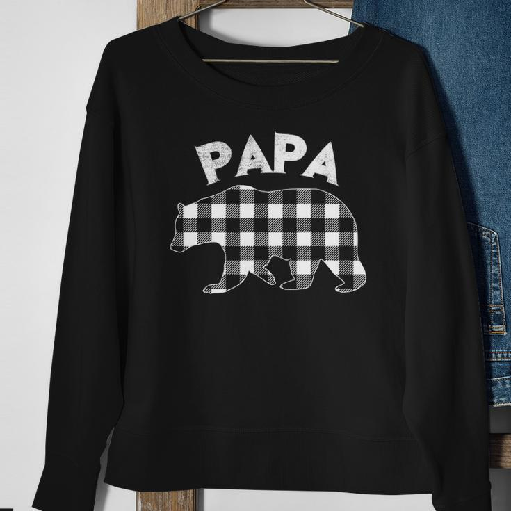 Mens Black And White Buffalo Plaid Papa Bear Christmas Pajama Sweatshirt Gifts for Old Women
