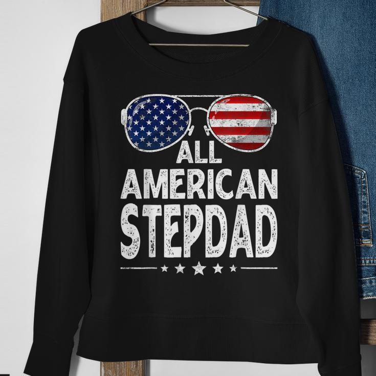 Mens Retro Fathers Day Family All American Stepdad 4Th Of July Sweatshirt Gifts for Old Women