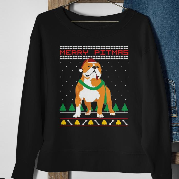 Merry Pitmas Pitbull Santa Claus Dog Ugly Christmas Sweatshirt Gifts for Old Women