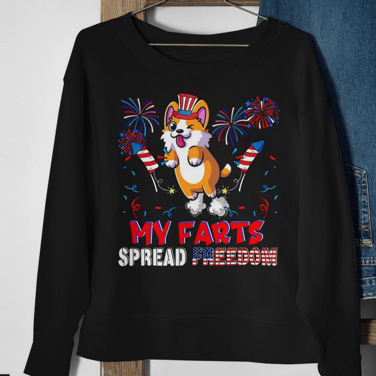 My Farts Spread Freedom Funny American Flag Corgi Fireworks V3 Sweatshirt Gifts for Old Women