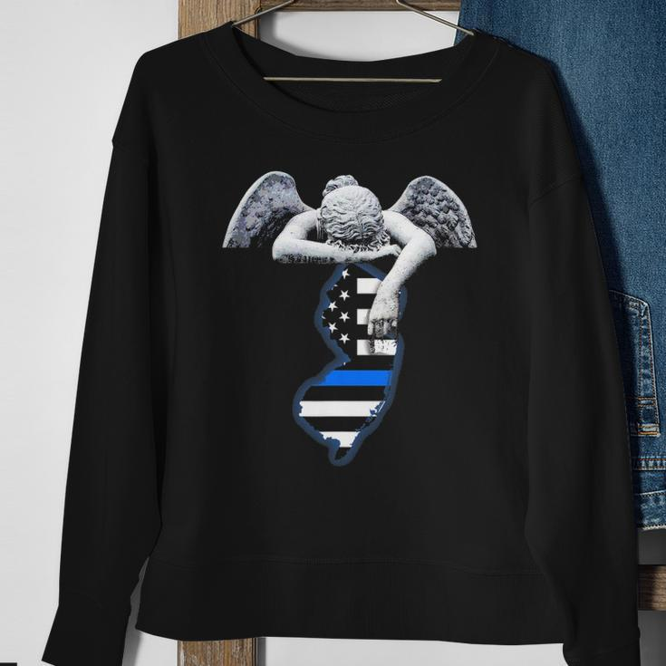 New Jersey Thin Blue Line Flag And Angel For Law Enforcement Sweatshirt Gifts for Old Women