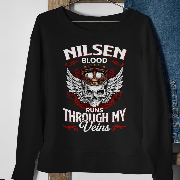 Nilsen Blood Runs Through My Veins Name Sweatshirt Gifts for Old Women