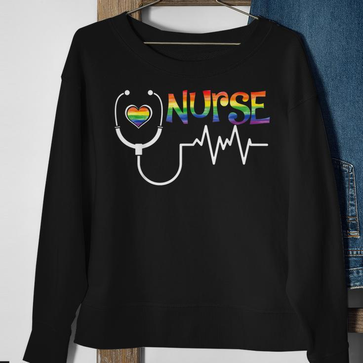 Nurse Rainbow Flag Lgbt Lgbtq Gay Lesbian Bi Pride Ally Sweatshirt Gifts for Old Women
