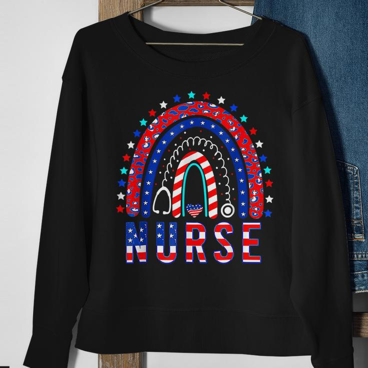 Nurse Stethoscope Rainbow Memorial Day 4Th Of July Nursing Sweatshirt Gifts for Old Women