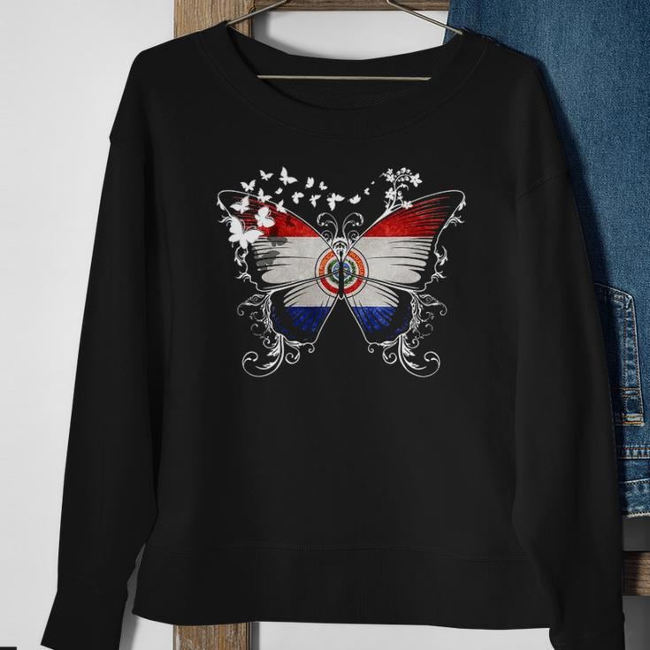 Paraguay Flag Butterfly Graphic Sweatshirt Gifts for Old Women