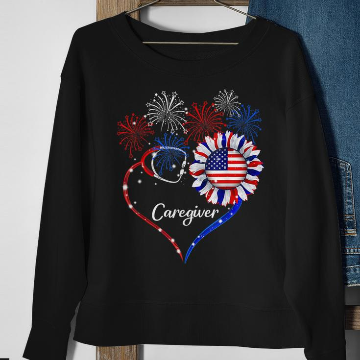 Patriotic Caregiver Sunflower 4Th Of July American Flag Love Sweatshirt Gifts for Old Women