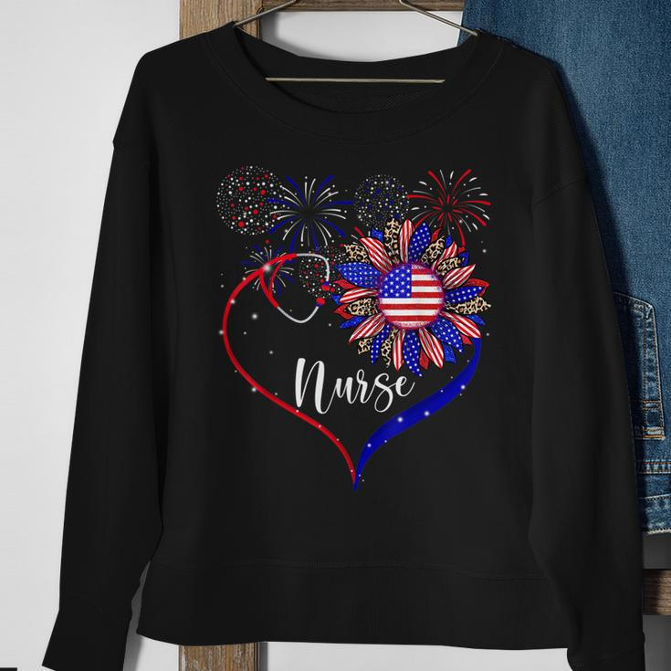 Patriotic Nurse 4Th Of July American Flag Sunflower Love Sweatshirt Gifts for Old Women