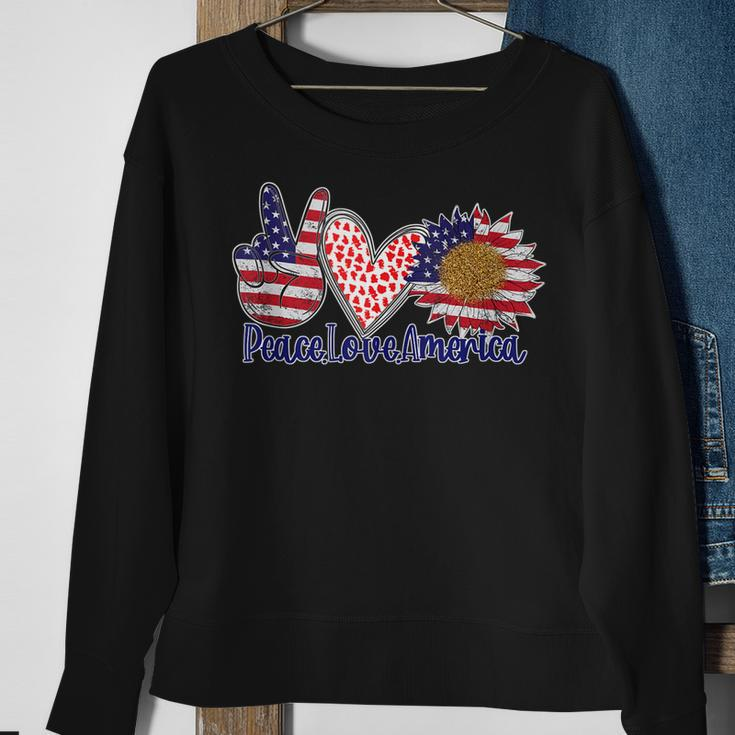 Peace Love America 4Th July Patriotic Sunflower Heart Sign V5 Sweatshirt Gifts for Old Women