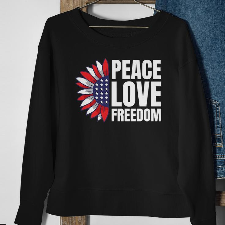 Peace Love Freedom America Usa Flag Sunflower Sweatshirt Gifts for Old Women