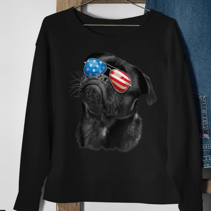 Pug 4Th Of July Dog Mom Dog Dad Usa Flag Funny Black Pug Sweatshirt Gifts for Old Women