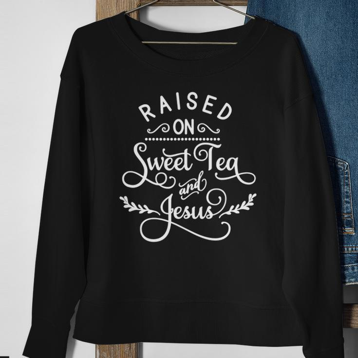 Raised On Sweet Tea And Jesus Inspired Faith Bible Family Sweatshirt Gifts for Old Women