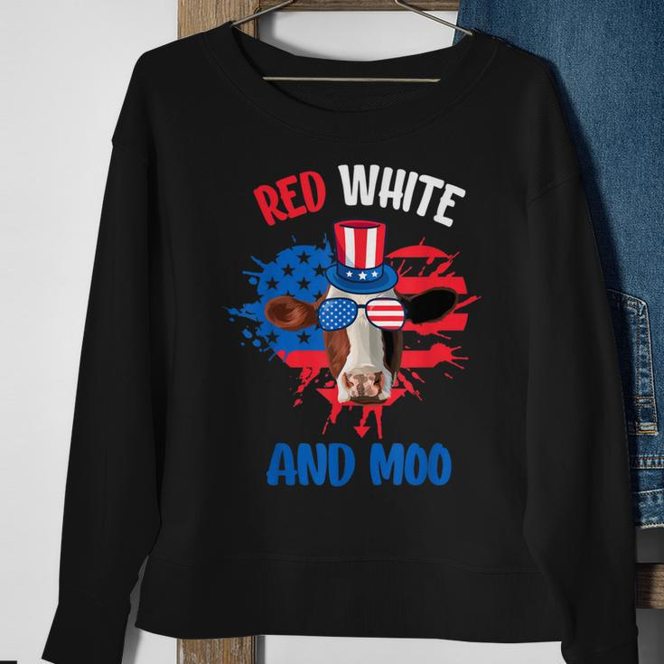 Red White And Moo Patriotic Cow Farmer 4Th Of July Sweatshirt Gifts for Old Women