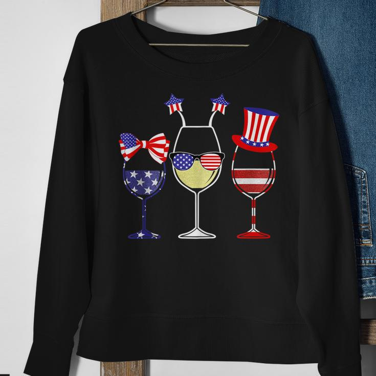 Red Wine And Blue 4Th Of July Red White Blue Wine Glasses Sweatshirt Gifts for Old Women