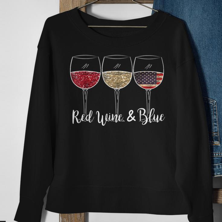 Red Wine & Blue 4Th Of July Wine Red White Blue Wine Glasses Sweatshirt Gifts for Old Women