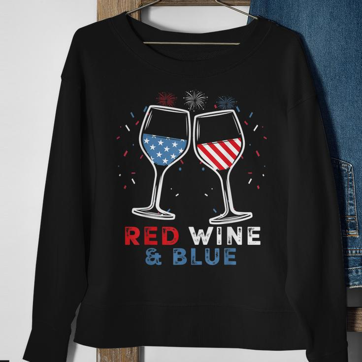 Red Wine And Blue Funny 4Th Of July Wine Lover Patriotic Sweatshirt Gifts for Old Women