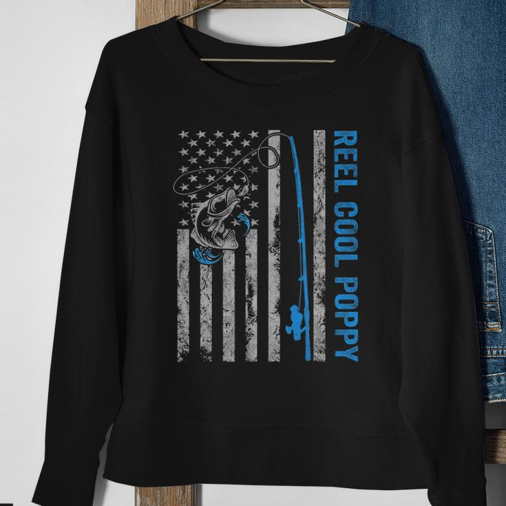 Reel Cool Poppy Fathers Day American Flag Fishing Sweatshirt Gifts for Old Women