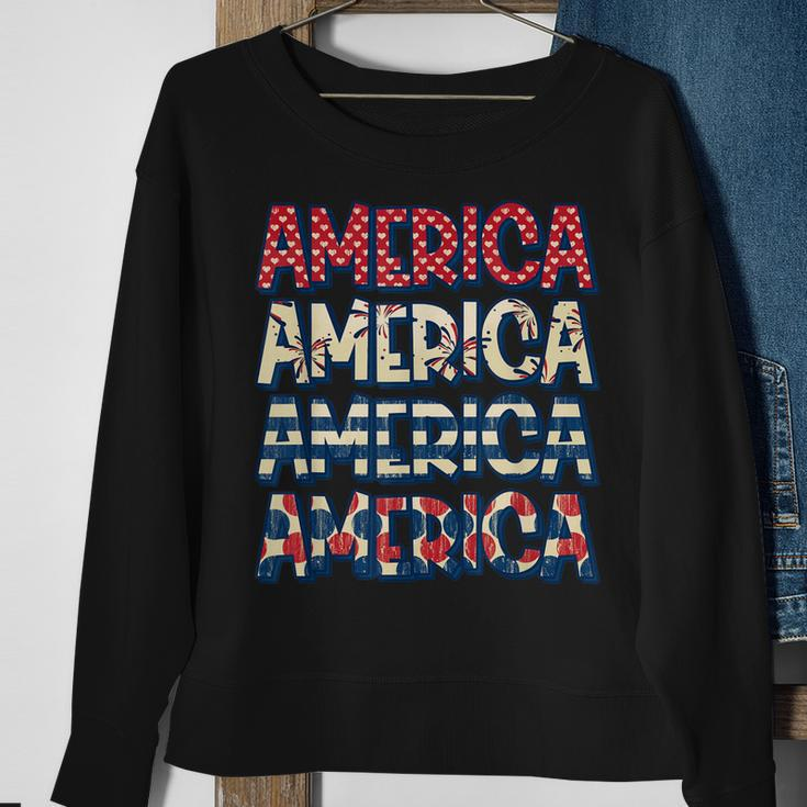 Retro Vintage America Red Blue And White 4Th July Patriotic Sweatshirt Gifts for Old Women