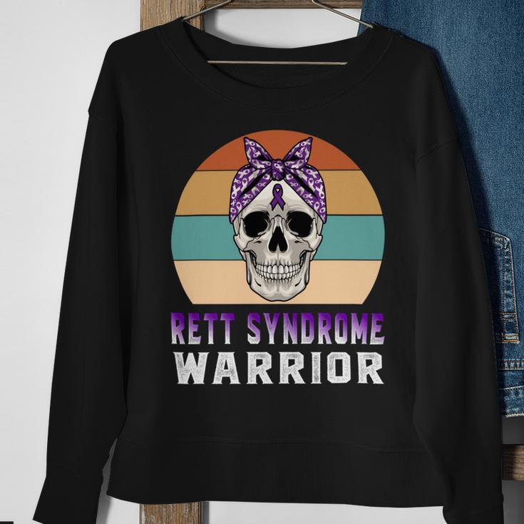 Rett Syndrome Warrior Skull Women Vintage Purple Ribbon Rett Syndrome Rett Syndrome Awareness V2 Sweatshirt Gifts for Old Women