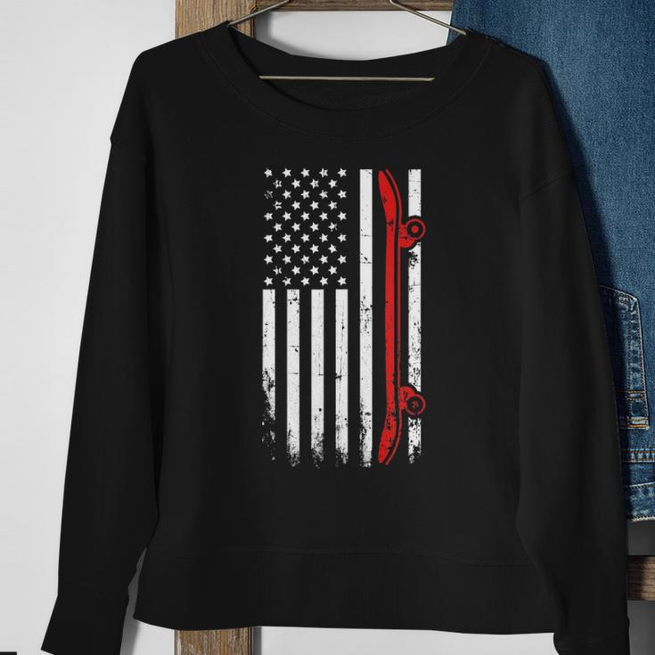 Skateboarding American Flag - July 4Th Skateboard Sweatshirt Gifts for Old Women